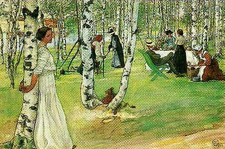 Carl Larsson frukost i det grona -under bjorkarna